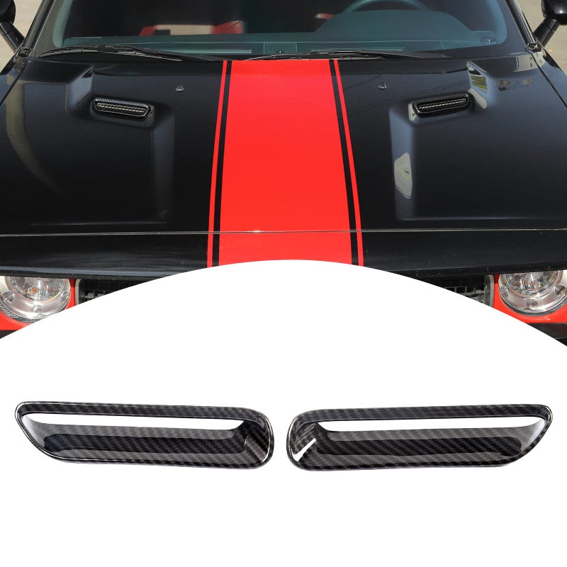 PDKLIN for Challenger Hood Scoop Vent Cover Trim Bezel Carbon Fiber for Dodge Challenger 2009 2010 2011 2012 2013 2014 Black Carbon Fiber Exterior Accessories 2pcs - Image 1
