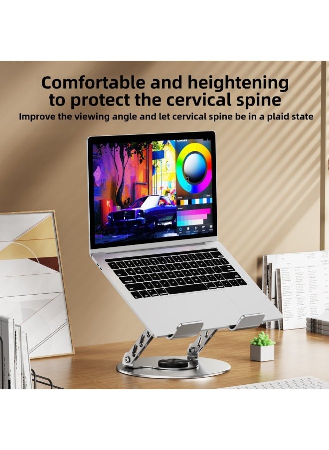 Huashuan All-metal Notebook Tablet PC Special For Strengthening Heat Dissipation Stability Firmly 360 Rotation Increase-Color:Large Cow Notebook Stand-silver - Image 3