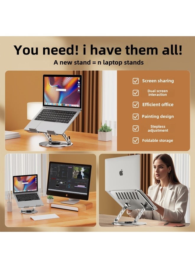 Huashuan All-metal Notebook Tablet PC Special For Strengthening Heat Dissipation Stability Firmly 360 Rotation Increase-Color:Large Cow Notebook Stand-silver - Image 5