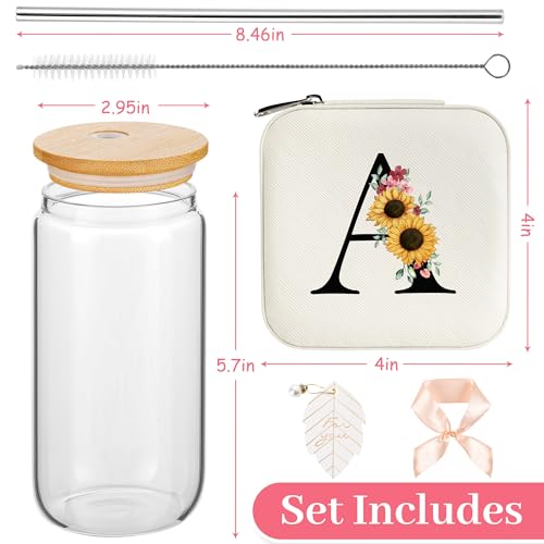 AYGXU christmas gifts for women,Initial glass cup with initial Jewelry Box,Jewelry Case Organizer,iced coffee cups,Travel Gifts for Women Girls,Birthday Gifts,Initial A white - Image 2