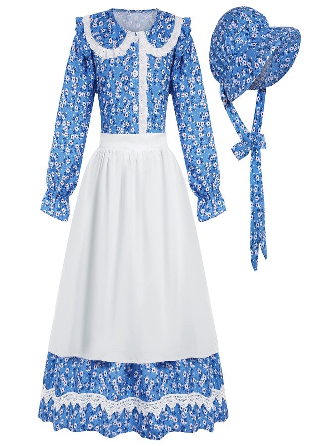 Cuteshower Girls Pioneer Dress Colonial Dress Girls Prairie Costume Blue for Pioneer Party Halloween - Image 1