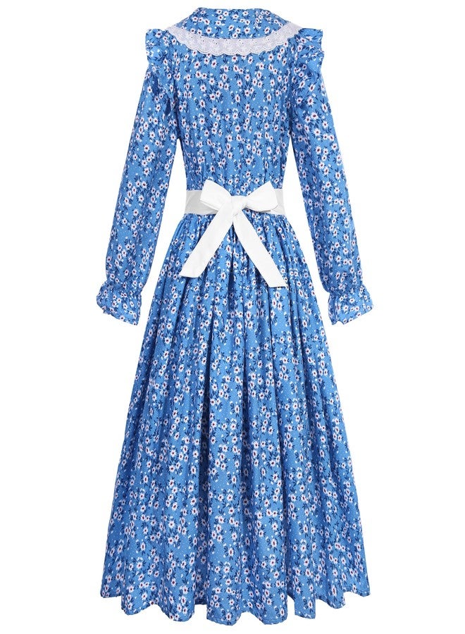 Cuteshower Girls Pioneer Dress Colonial Dress Girls Prairie Costume Blue for Pioneer Party Halloween - Image 3