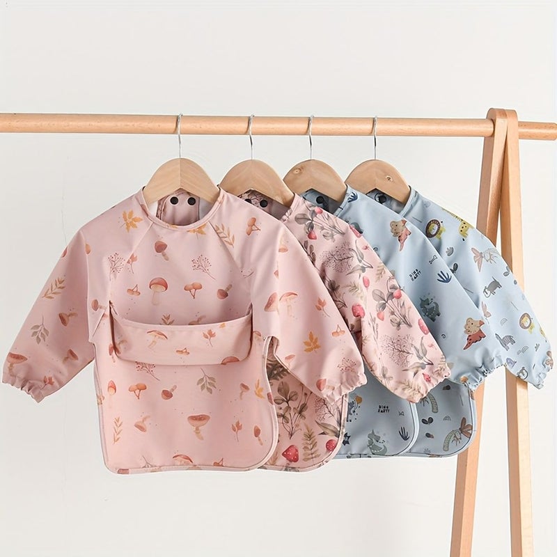 Blue Triceratops Baby Bib And Apron Size M For Mealtime Protection Infant Toddler Smock - Image 1