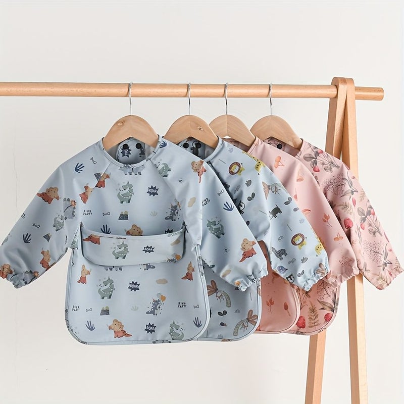 Blue Triceratops Baby Bib And Apron Size M For Mealtime Protection Infant Toddler Smock - Image 3