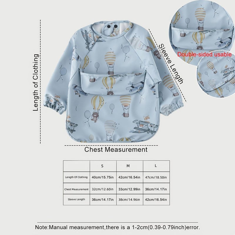 Blue Triceratops Baby Bib And Apron Size M For Mealtime Protection Infant Toddler Smock - Image 2