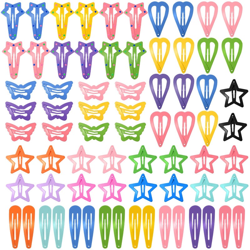 obeoby 82 Pcs 5 Styles Colorful Hair Clips for Girls, Metal Snap Hair Clips Cute Pattern Barrettes for Kids Baby Toddlers Accessories Birthday Gifts Easter Basket Stuffers - Image 1