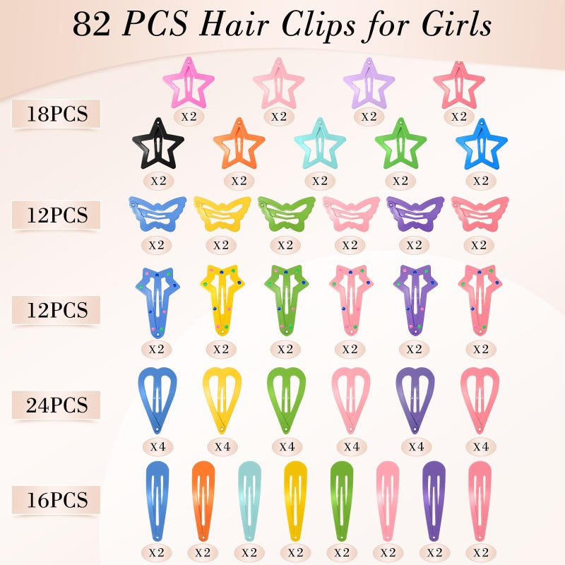 obeoby 82 Pcs 5 Styles Colorful Hair Clips for Girls, Metal Snap Hair Clips Cute Pattern Barrettes for Kids Baby Toddlers Accessories Birthday Gifts Easter Basket Stuffers - Image 3