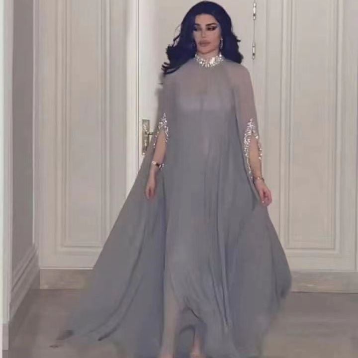 2023 Middle East Chiffon Sequin Stitching Half-High Collar Casual Women'S Large Swing Dress For Women - Image 2