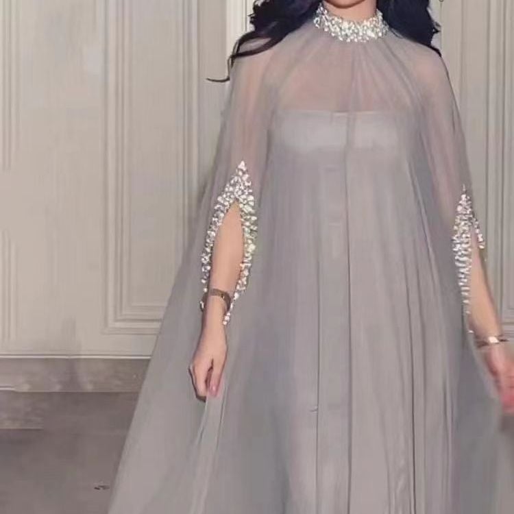 2023 Middle East Chiffon Sequin Stitching Half-High Collar Casual Women'S Large Swing Dress For Women - Image 3