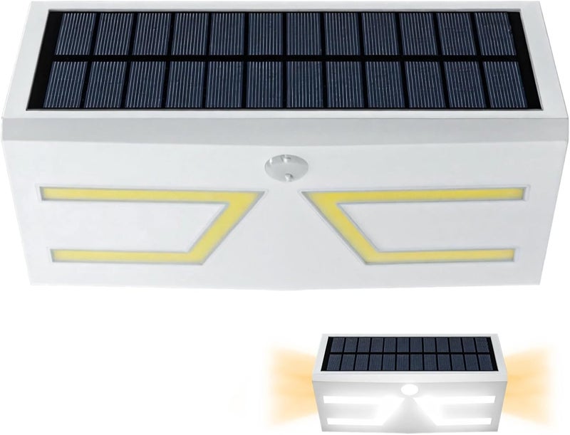 أضواء فائقة ساطعة مقاومة للماء للفناء LED، ضوء خارجي يعمل بالطاقة الشمسية، مستشعر حركة، 3 أوضاع إضاءة، تصميم بسيط أبيض وأسود، لإضاءة الشارع والحديقة - Image 1
