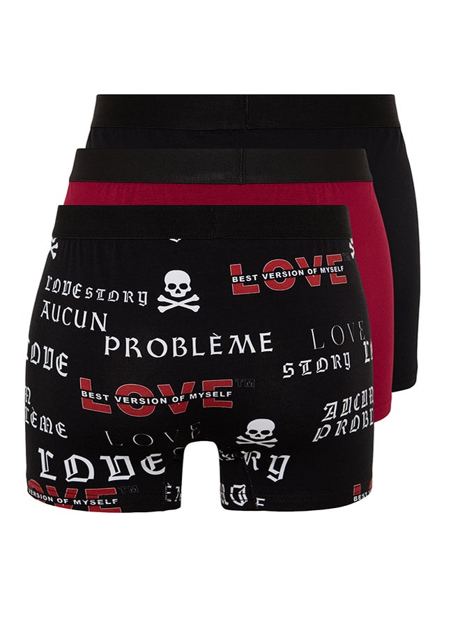 trendyol Multicolored 3-Piece Skull Patterned-Plain Pack Cotton Boxers TMNAW24BX00011  - Image 1
