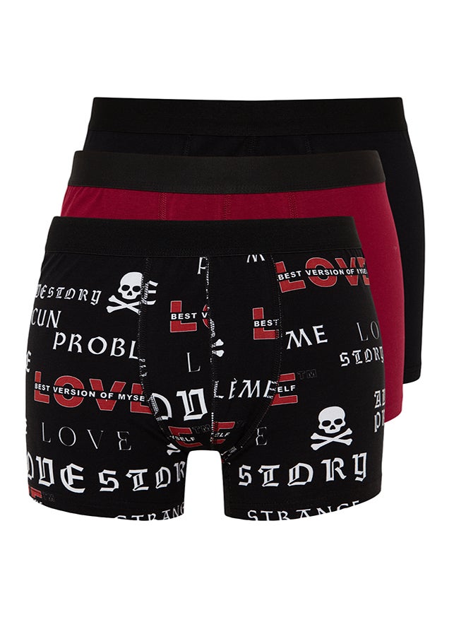 trendyol Multicolored 3-Piece Skull Patterned-Plain Pack Cotton Boxers TMNAW24BX00011  - Image 2