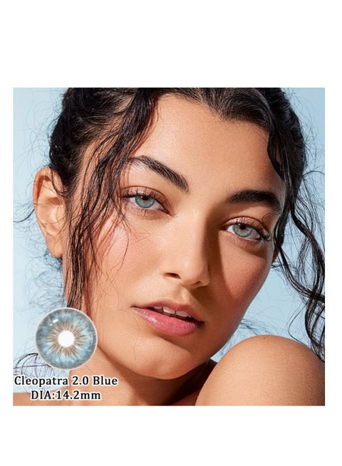 عدسات كليوباترا 2.0 الزرقاء السنوية، عدسات لاصقة تجميلية للجنسين، مجموعة تكبير مع حافظة
