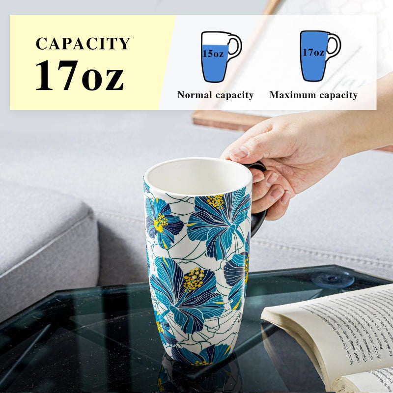Topadorn Ceramic Mug Porcelain Latte Tea Cup Coffee Mug with Gift Box,17oz.Travel Cup with Lid, Vintage Navigation Style - Image 4