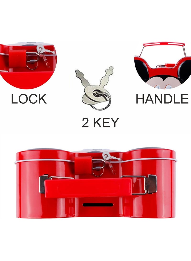 MICKEY MOUSE Mickey & Minnie Metal Coin Bank for Kids – Durable Piggy Bank with Lock & 2 Keys – Cute Mickey Mouse Design – Money Saving Box Gift – 170g - Image 5