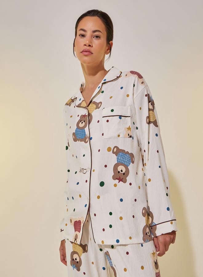Take Two Bear Print Long Sleeve Shirt and Pyjama Set - Image 2