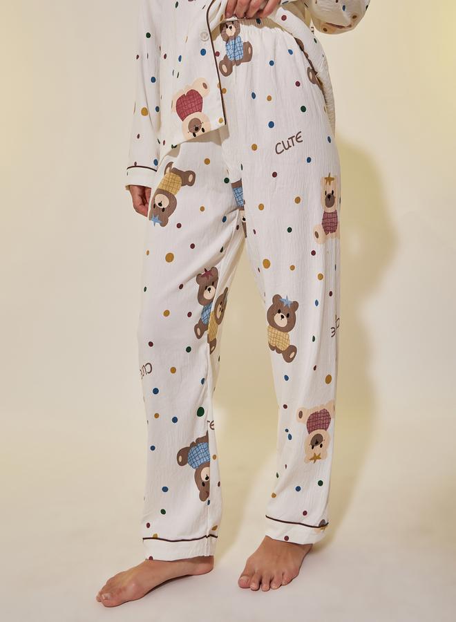Take Two Bear Print Long Sleeve Shirt and Pyjama Set - Image 4