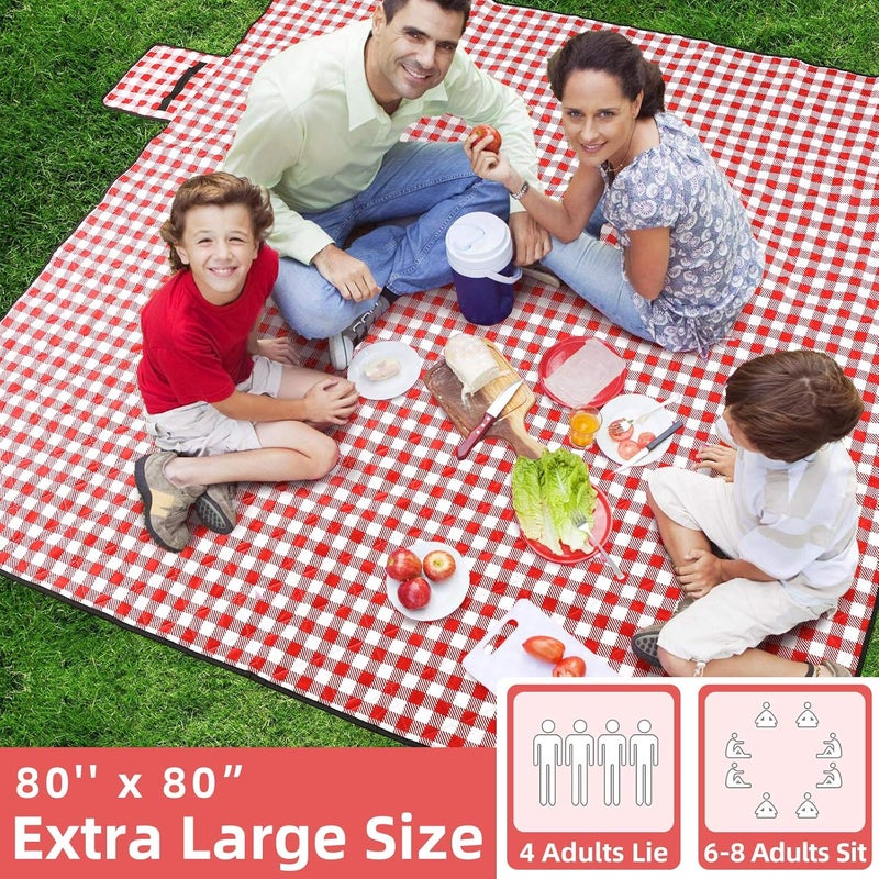 ZAZE Picnic Blanket Extra Large Waterproof, 80''x80''Checkered Picnic Blankets Beach, Outdoor, Camping on Grass (Red and White) - Image 2