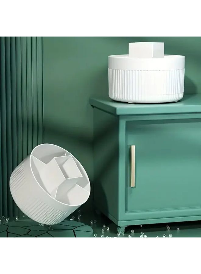 White Rotating Cosmetic Storage Box With 5 Compartments Desktop Organizer - Image 2