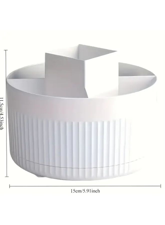 White Rotating Cosmetic Storage Box With 5 Compartments Desktop Organizer - Image 3