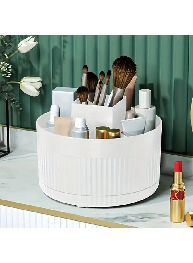 White Rotating Cosmetic Storage Box With 5 Compartments Desktop Organizer - Image 1