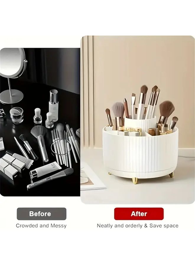 White Rotating Cosmetic Storage Box With 5 Compartments Desktop Organizer - Image 4