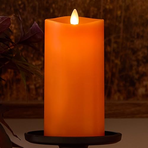 Luminara Flickering Flameless LED Candle Battery Operated with Timer Function Russet Orange Pillar 3 x 65 Inch Real Wax Unscented Fall Home Indoor Decor Remote Ready Sold Separately Melted Top - Image 1