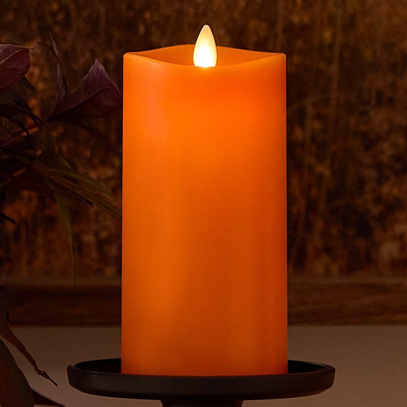 Luminara Flickering Flameless LED Candle Battery Operated with Timer Function Russet Orange Pillar 3 x 65 Inch Real Wax Unscented Fall Home Indoor Decor Remote Ready Sold Separately Melted Top - Image 2