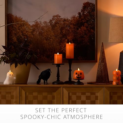 Luminara Flickering Flameless LED Candle Battery Operated with Timer Function Russet Orange Pillar 3 x 65 Inch Real Wax Unscented Fall Home Indoor Decor Remote Ready Sold Separately Melted Top - Image 3