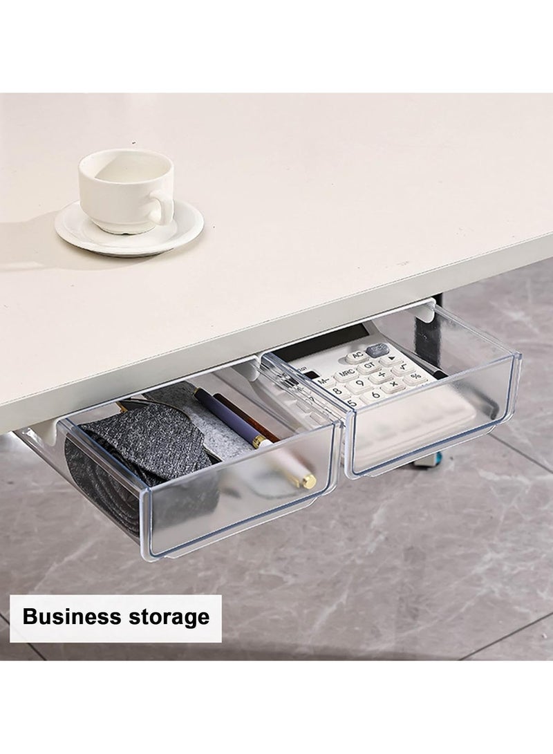 SRLIWHITE 2 Pack Under Desk Drawer, Self-Adhesive Slide Out Organizer Tray, Plastic Stick On Table Hidden Attachable Drawer Tray for Office Home School Kitchen(Transparent)  - Image 4