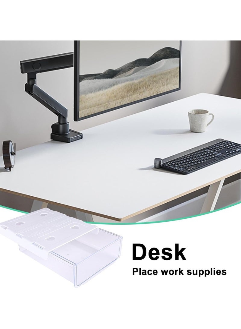 SRLIWHITE 2 Pack Under Desk Drawer, Self-Adhesive Slide Out Organizer Tray, Plastic Stick On Table Hidden Attachable Drawer Tray for Office Home School Kitchen(Transparent)  - Image 2
