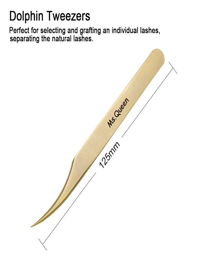 Ms.Queen Eyelash Extension Tweezers-Precision Tweezers for 2D-6D Volume&Individual False Lashes Extensions-Golden-Dolphin Tweezers - Image 4