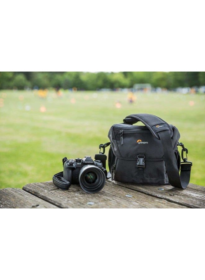 Lowepro LP37119، حقيبة كاميرا نوفا 160 AW II، قابلة للتخصيص، محمولة، تناسب كاميرات DSLR مع عدسة 17-85 مم مثبتة، طائرة مسيرة مدمجة، 1-2 عدسات إضافية، فلاش، أسود - Image 2