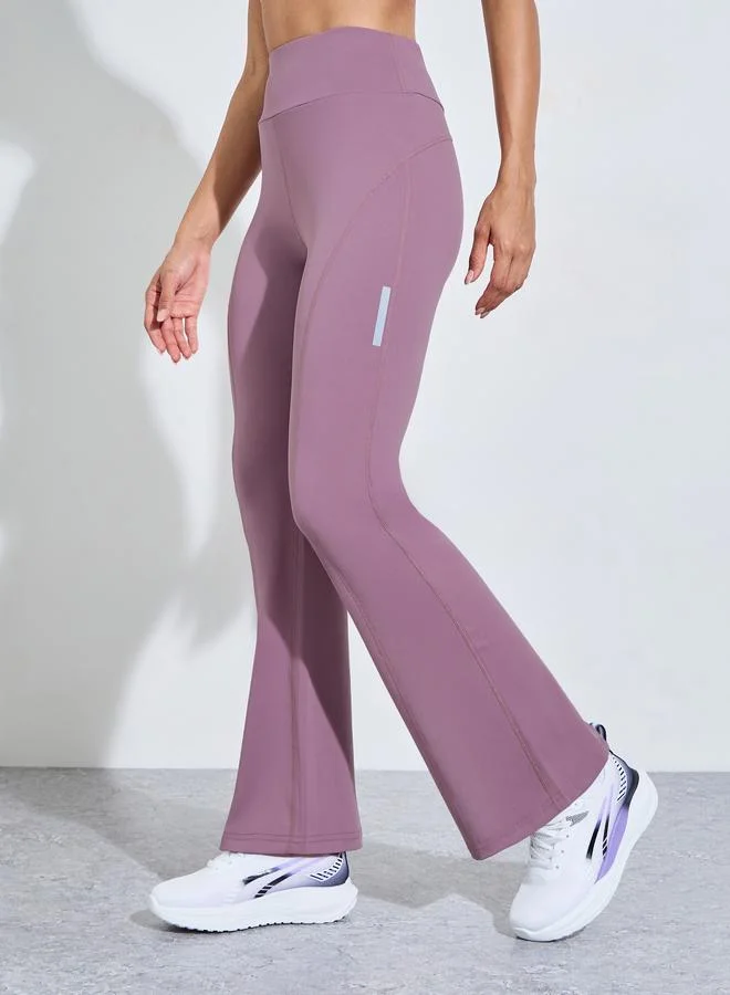 Styli Active Pink Solid Flared Activewear Pants