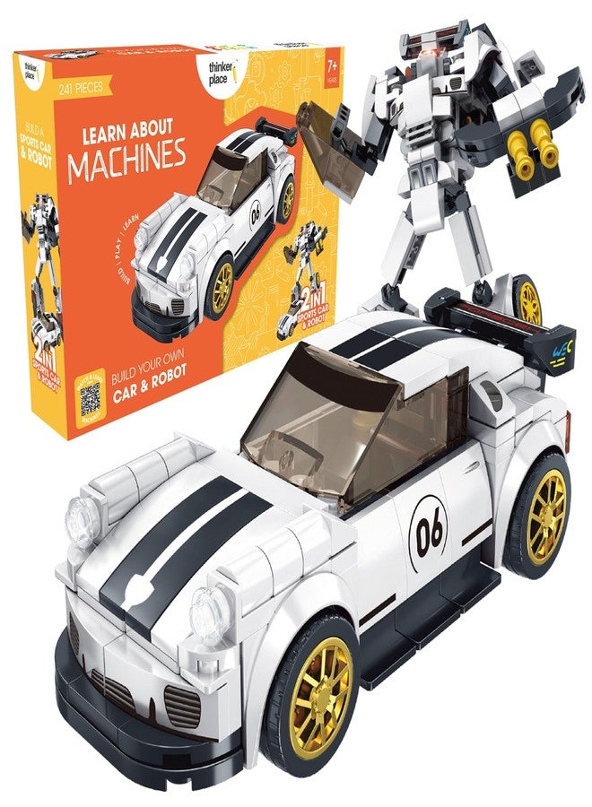 ThinkerPlace روبوت وسيارة رياضية 2 في 1 من ثينكر بليس، لون أبيض لؤلؤي فاخر (241 قطعة) | تعرّف على الآلات | مجموعة مكعبات بناء للأطفال من عمر 6 سنوات فما فوق | لعبة تعليمية في مجالات العلوم والتكنولوجيا والهندسة والرياضيات | ابنِ، العب، وتعلّم - Image 1