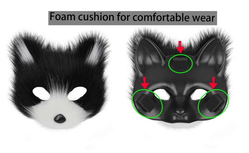QinRuan Therian Mask Animal Wolf Paw Gloves & Furry Cat Ears Collar Set with Fox Tail - Cosplay Costume Kit - Image 3