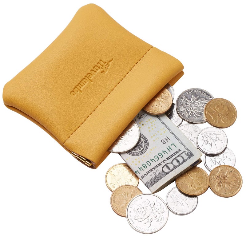 Travelambo Leather Squeeze Coin Purse Pouch Change Holder For Men & Women (Access Yellow) - Image 3