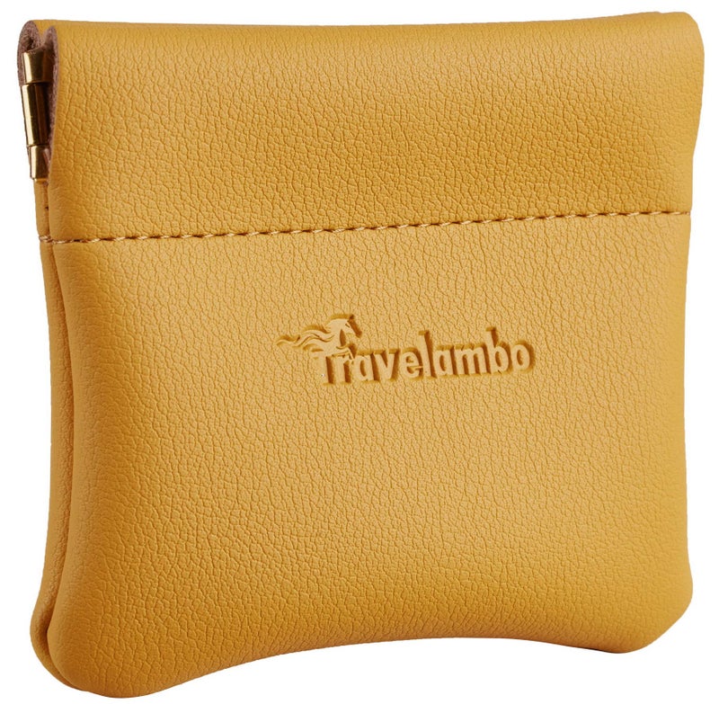 Travelambo Leather Squeeze Coin Purse Pouch Change Holder For Men & Women (Access Yellow) - Image 1