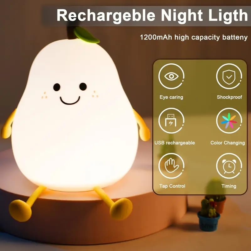 Niwlix Pear Night Light Lamp for Bedroom Kids 7 Color Changing Kids Toddler Night Light Lamp Baby l Gift Items for Women Kids l Valentine's Birthday Gift Toys for 2+Year Old Boy Girl - Image 3