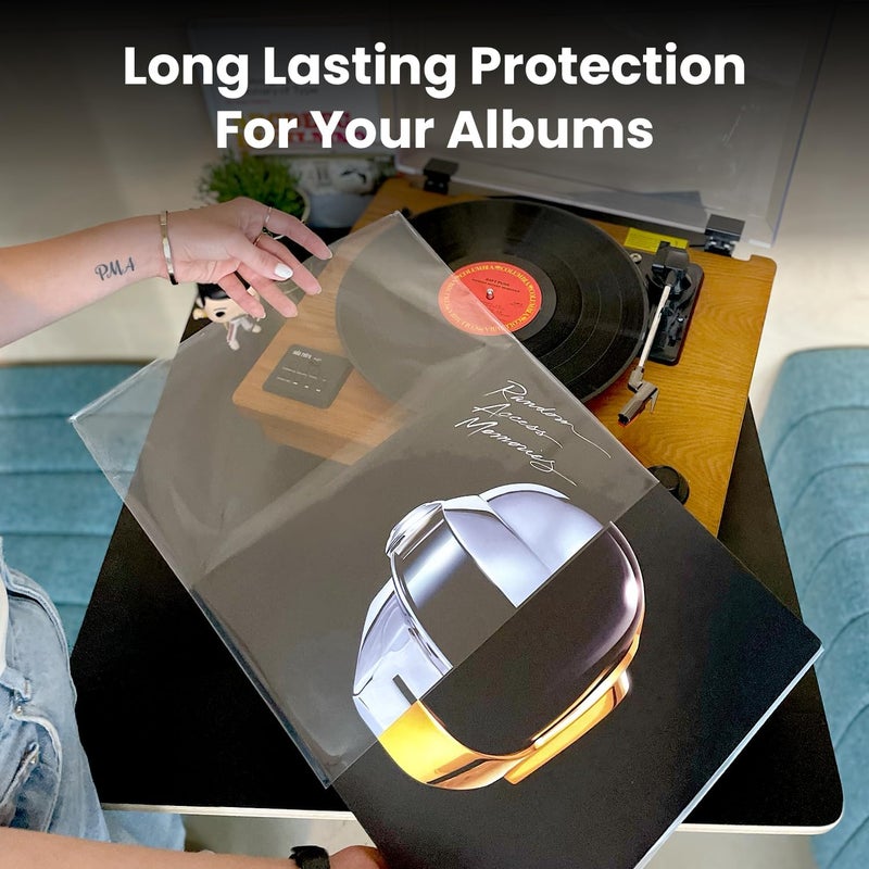 EVEO 50 Record Sleeves - Premium Crystal Clear Protector for Vinyl Records Collections |12.75" x 12.75" Outer Sleeves Record Storage for Single & Double LP Album Covers - Thick Vinyl 3mil - Image 2