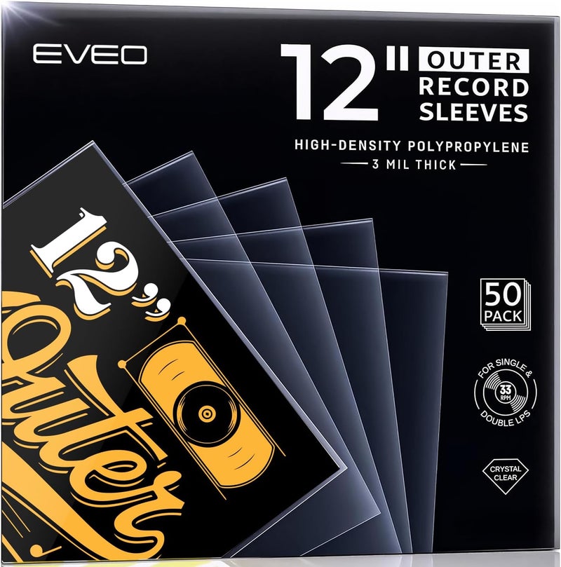 EVEO 50 Record Sleeves - Premium Crystal Clear Protector for Vinyl Records Collections |12.75" x 12.75" Outer Sleeves Record Storage for Single & Double LP Album Covers - Thick Vinyl 3mil - Image 1