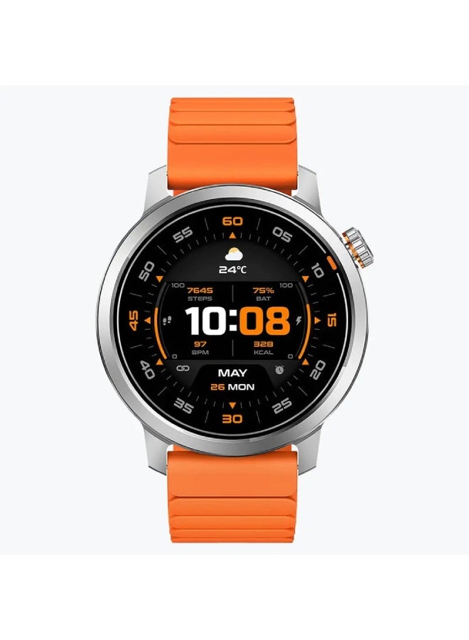 KOSPET ساعة ORB الذكية، شاشة AMOLED مقاس 1.43 بوصة، هيكل فضي لامع مع سوار برتقالي - Image 2
