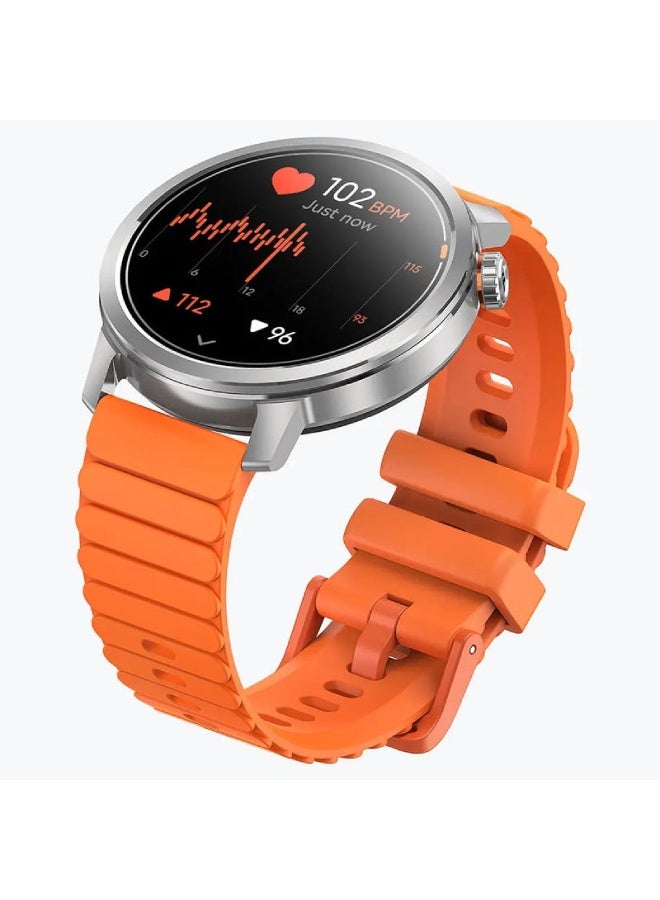 KOSPET ساعة ORB الذكية، شاشة AMOLED مقاس 1.43 بوصة، هيكل فضي لامع مع سوار برتقالي - Image 4