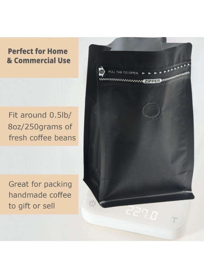 Dovva 25pcs Coffee Storage, Coffee Bags with Valve (8 oz,0.5lb）Black High Barrier Aluminum Foil Flat Bottom Standing Coffee Beans Storage Bags, Reusable Heat Sealable Side Zipper Pouches for Home or Store  - Image 5