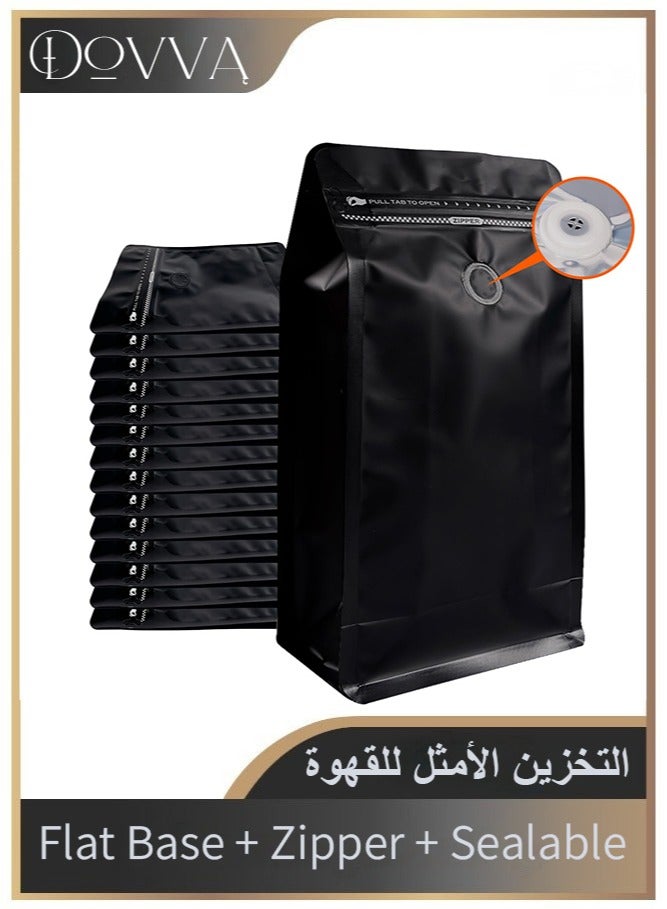 Dovva 25pcs Coffee Storage, Coffee Bags with Valve (8 oz,0.5lb）Black High Barrier Aluminum Foil Flat Bottom Standing Coffee Beans Storage Bags, Reusable Heat Sealable Side Zipper Pouches for Home or Store  - Image 1