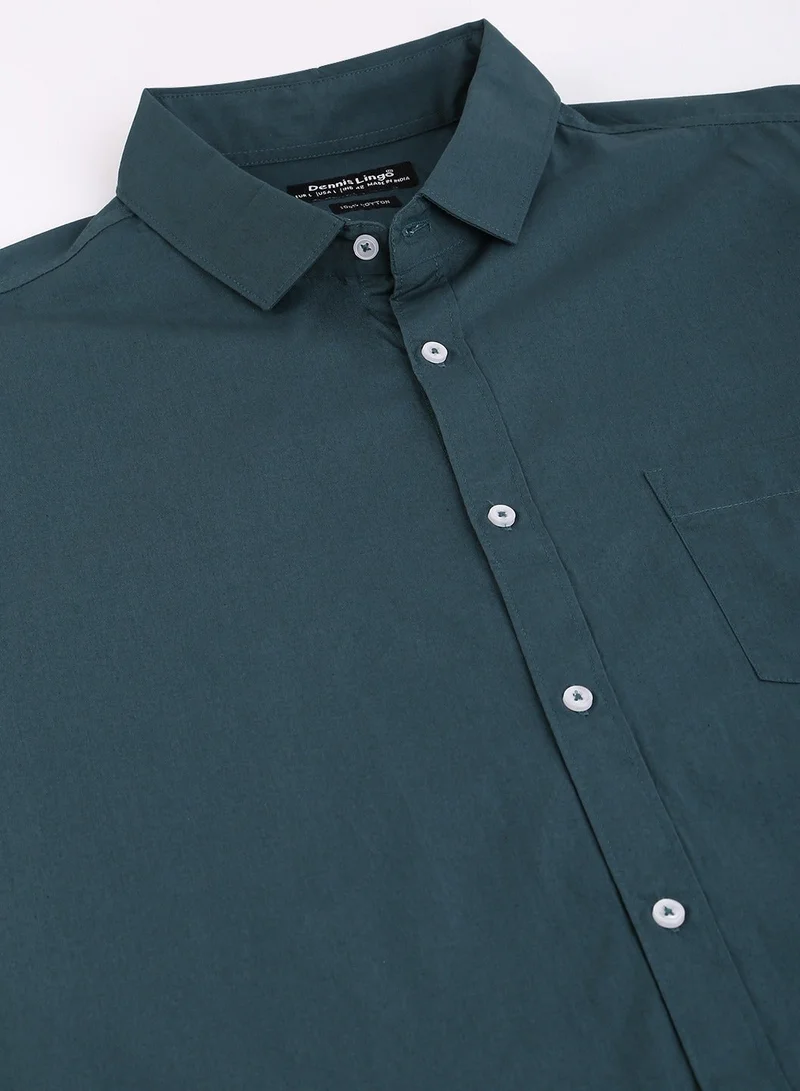 دينيس لينغو قميص كاجوال قطني متين وقليل الملاءمة للرجال مع طوق منتشر وأكمام كاملة.