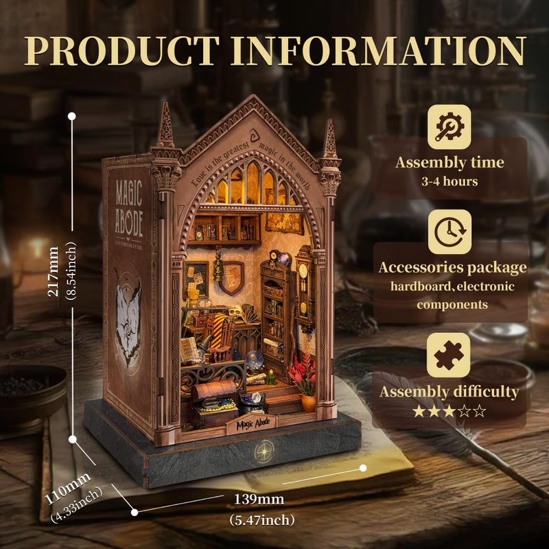 Miggley Book Nook for Adults, Booknook DIY Miniature House Kit, 3D Wooden Puzzles Bood Gifts for Book Lovers Women Friends - Magic Abode - Image 2