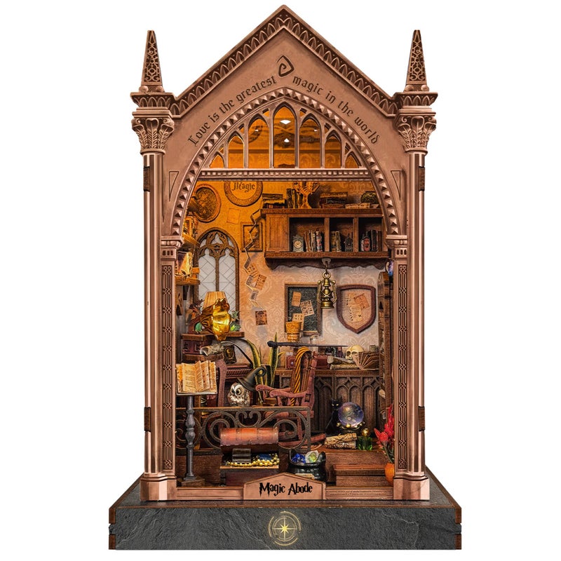 Miggley Book Nook for Adults, Booknook DIY Miniature House Kit, 3D Wooden Puzzles Bood Gifts for Book Lovers Women Friends - Magic Abode - Image 1