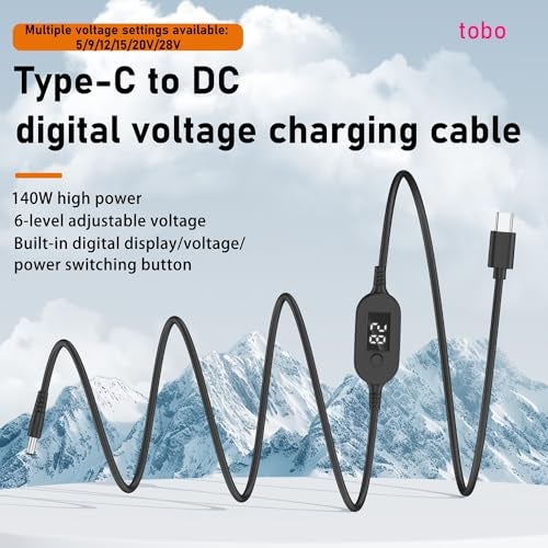 Tobo Universal PD Fast Charger, USB-C to DC 5.5x2.5mm 5V/9V/12V/15V/20V Multi-Voltage Adapter Cable with LED Display, for Phones, Laptops, Tablets, Led Light, Lamps, Cameras, Routers TD-1272CC - Image 5