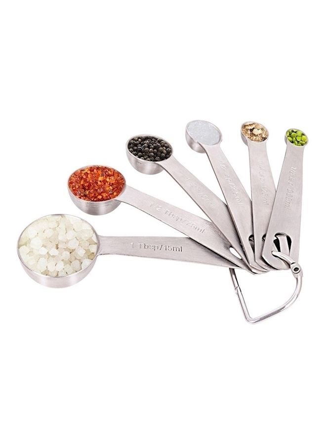 NIBEMINENT 6-Piece Measuring Spoon Set With D-Ring Holder Silver - Image 3